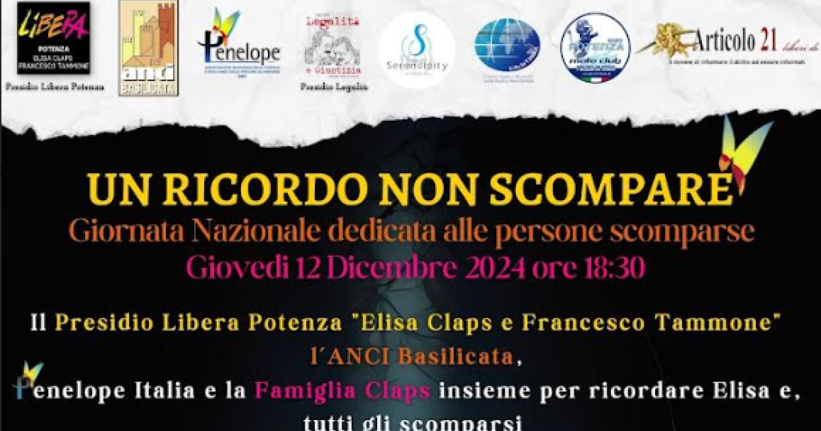 Un ricordo non scompare: Potenza si unisce nella Giornata Nazionale per le Persone Scomparse con le associazioni Libera e Penelope