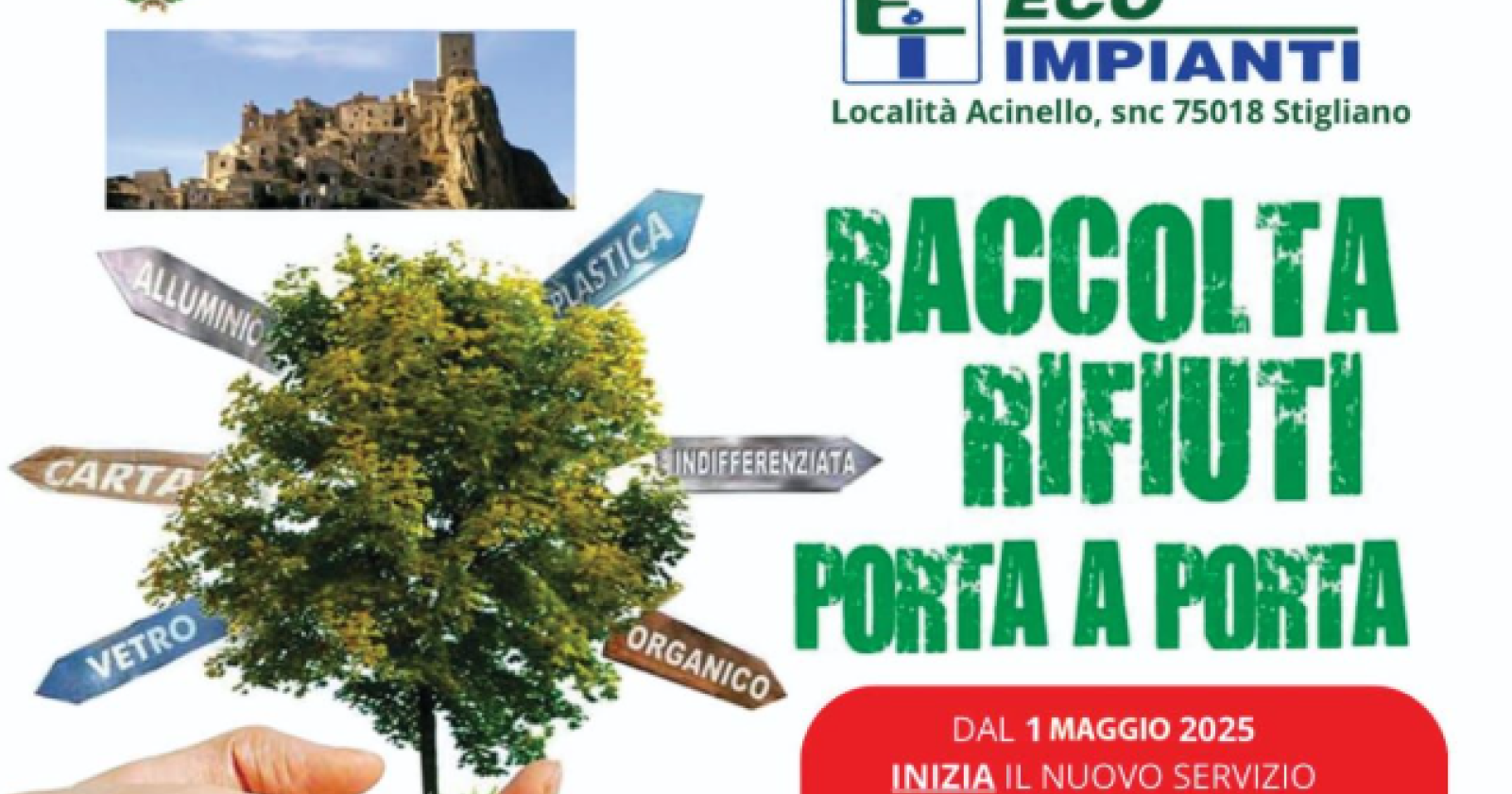 comune di Craco: dal primo maggio al via il servizio di raccolta differenziata porta a porta