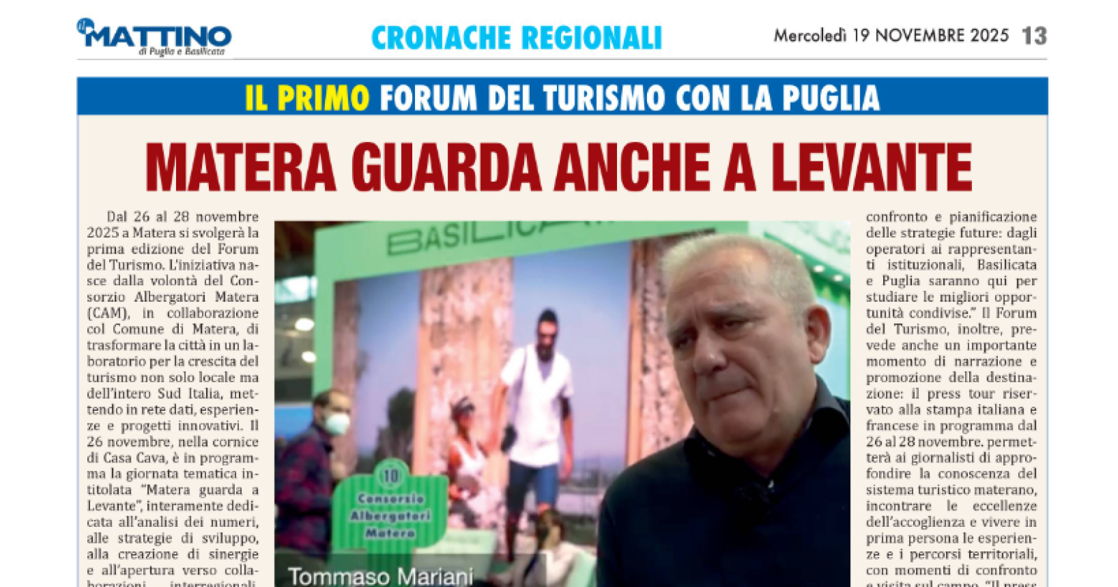 Il primo forum del turismo con la Puglia, Matera guarda anche a Levante 