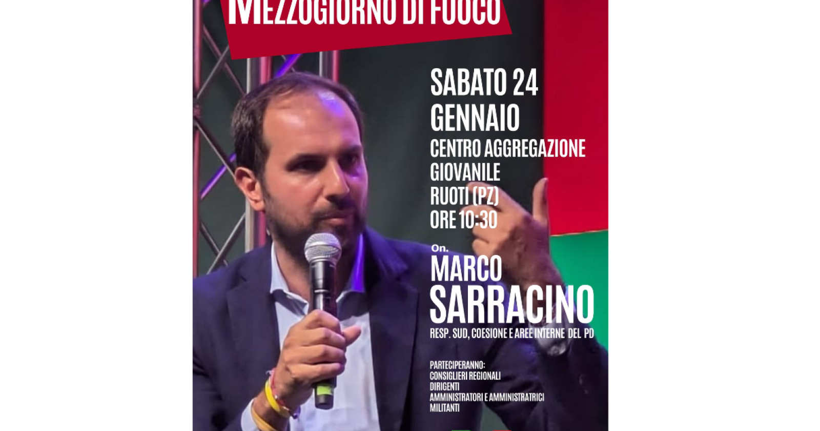 Ruoti, il Pd apre il confronto sul Mezzogiorno: sabato l&rsquo;incontro con l&rsquo;on. Sarracino