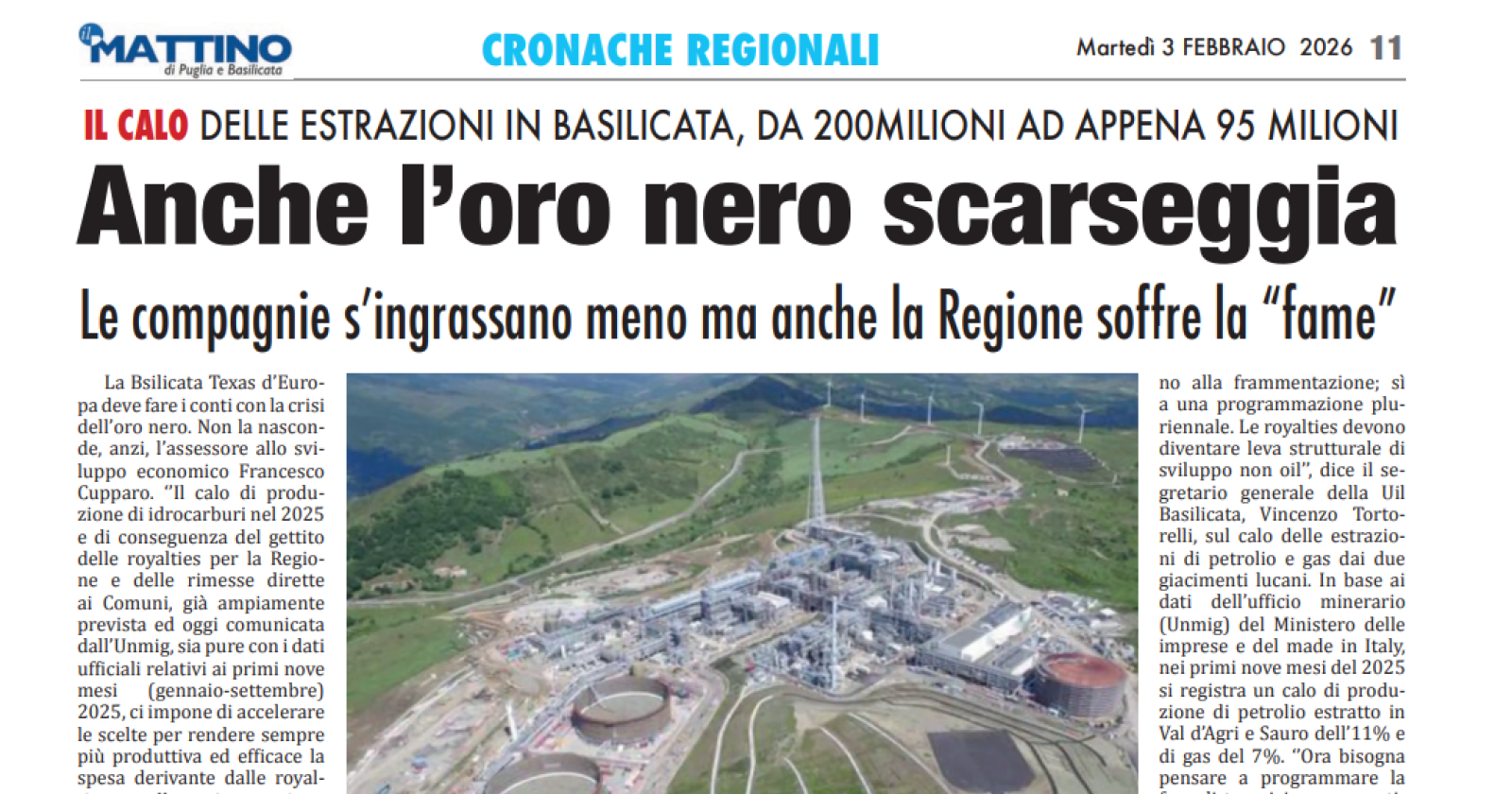 Basilicata, anche l'oro nero scarseggia