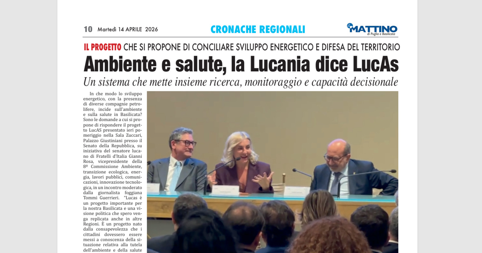Ambiente e Salute: la Lucania dice Lucas