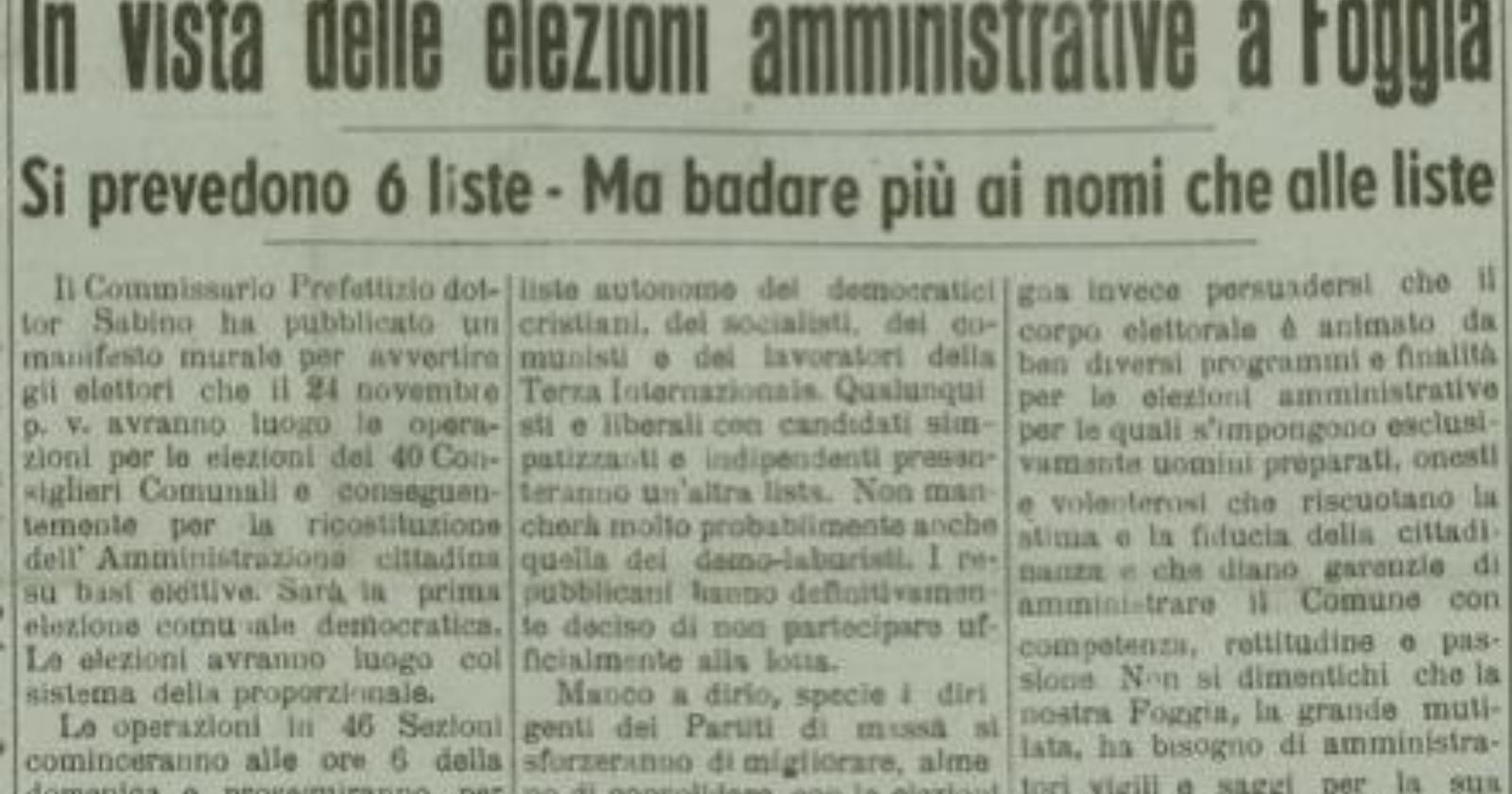 Le prime elezioni a Foggia nel 1946: sembra oggi