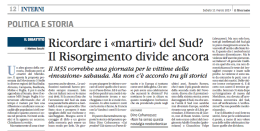 Vittime dell'invasione sabauda: «Il risorgimento divide ancora»