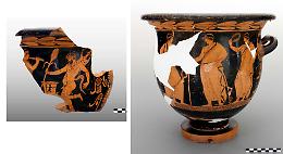 Irsina, il vaso cratere ora è completo: gli archeologi hanno inserito il frammento mancante