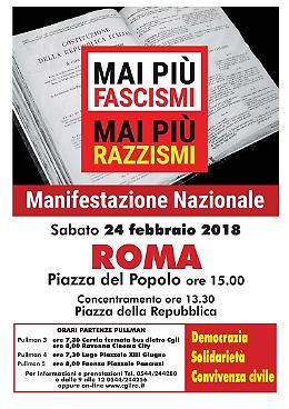Cgil Basilicata partecipa alla manifestazione nazionale "Mai piu' fascismi - Mai piu' razzismi"