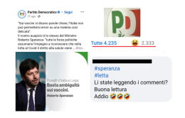 Sulla campagna vaccinale Speranza chiede chiarezza a FdI e Lega: ecco cosa succede sulla pagina del Pd