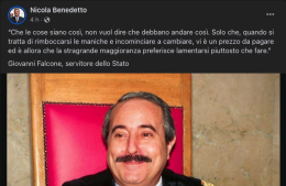 Il candidato alle Europee Nicola Benedetto ricorda Giovanni Falcone: «Servitore dello Stato, un invito al coraggio e all'azione»