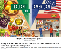 Italiani meno grassi degli americani grazie allo stile di vita, la dieta mediterranea e la sanità pubblica